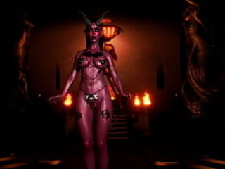 Skinny untamed succubus tempts you with erotic belly dance in the dungeon