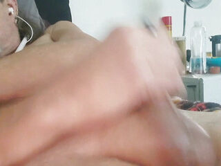 HornyDiver stroking and oiling while playing to Cumshot.
