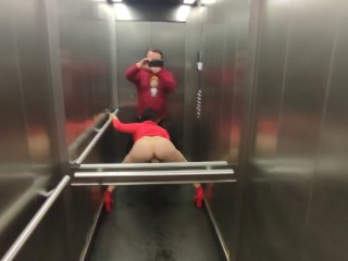 Very risky sex in a public elevator with hot neighbor Dada Deville