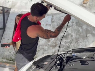 Sexy Plump Buxom Latina MILF Succumbs To the Temptation To Have Fun With a Young Auto Mechanic