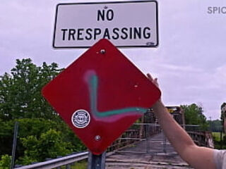 Exhibitionist and busty gets fucked on an abandoned bridge