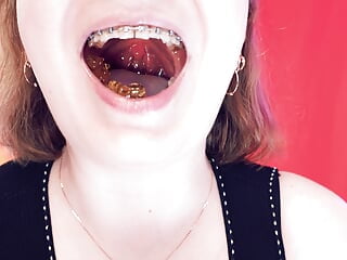 ASMR: braces and chewing with saliva and vore fetish SFW hot video by Arya Grander