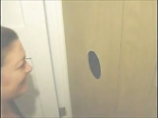 A homemade gloryhole cabin for my chubby brunette wife