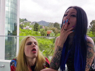 Smoking fetish. Human ashtray for Dominatrix Nika