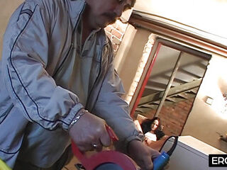 Dad lovingly takes care of his mature stepdaughter