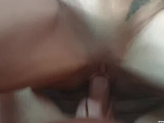 Amateur milf rides bulky man's cock in bed