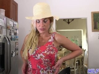 Talkative and flirty amateur blonde MILF tries to flirt to win some boner cock