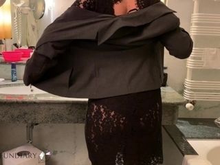 'bathroom sex after business dinner in lace dress pantyhose highheels pov'