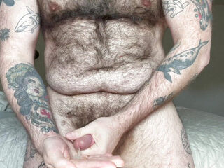 Hairy Bear Dad Touches Hole and Cums