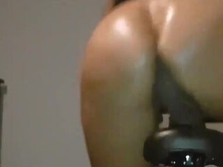 Milf rides black dildo during sexercise session - Solo