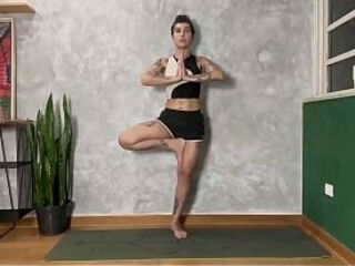 Hot tat girl in Yoga class at home