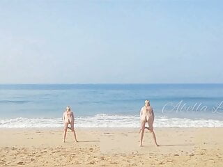Hot milf Abella Love peeing and playing on the beach