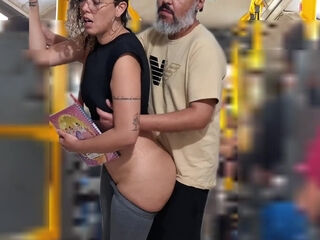 Young whore student gets fucked by an older guy right on the bus in public