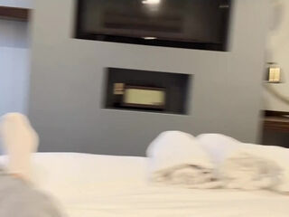 Hotel Room Bed Sharing Leads To Handjob From Blonde Stepmom