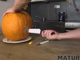 'MATURE4K. Mature woman makes it with stepson on occasion of Halloween'